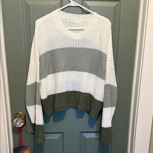 Striped Knit Sweater - White and Green